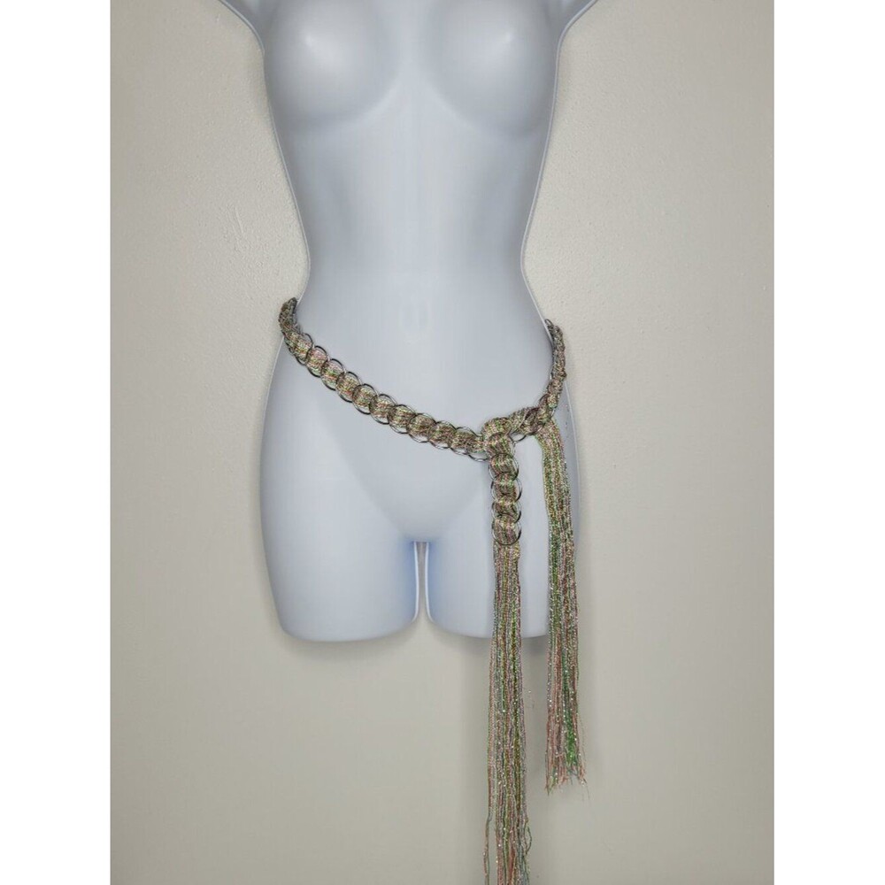 Y2k metallic thread chain fringe tassel festival boho rave indie sleaze belt